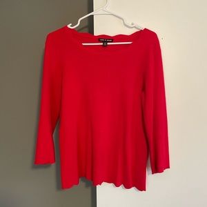Red sweater, wide neck